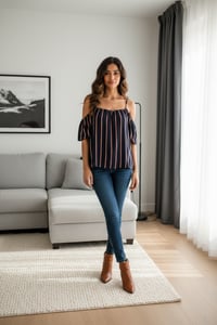 Image 1 of Metro Stripe Cold Shoulder Top