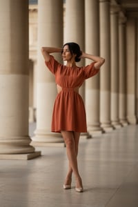 Image 1 of Rust Cutout Puff-Sleeve Mini Dress