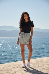 Light Sage Paperbag Tie-Waist Shorts