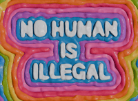 "NO HUMAN IS ILLEGAL" sticker - clay version