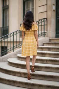 Image 2 of Sunshine Plaid Off-Shoulder Midi Dress