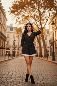 Image 1 of Black Wrap Lace-Trim Romper
