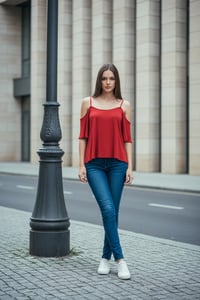 Image 2 of Red Cold-Shoulder Flowy Top