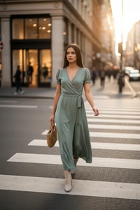 Image 2 of Sage Puff-Sleeve Wrap Midi Dress