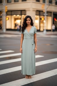 Image 3 of Sage Puff-Sleeve Wrap Midi Dress