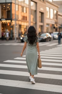 Image 4 of Sage Puff-Sleeve Wrap Midi Dress