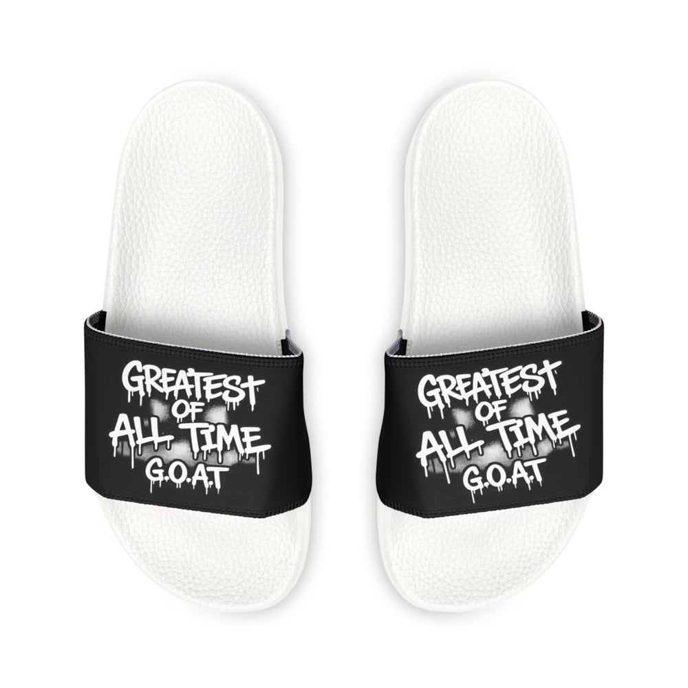 Image of Men's Slide Sandals — "Greatest of All Time" Black Graphic Slides
