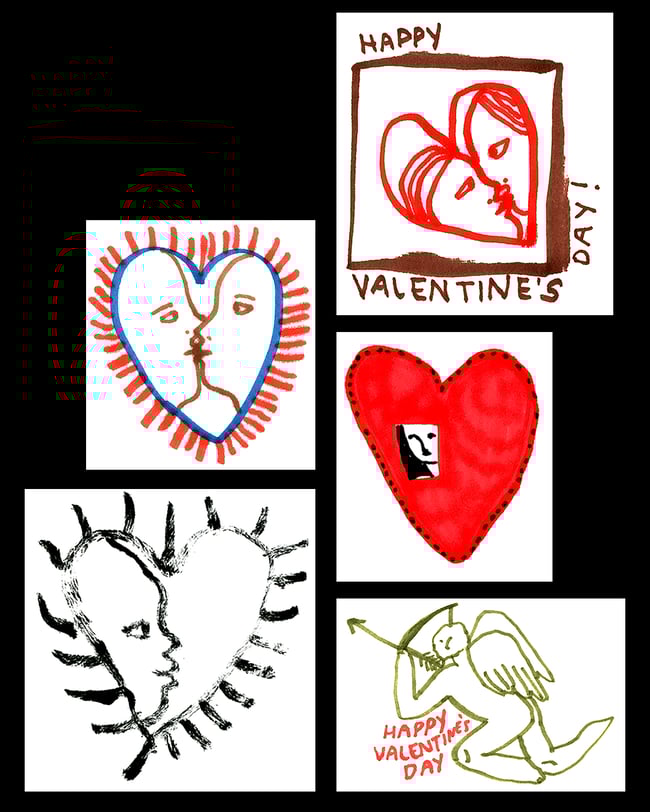 Valentine's Day cards by six artists
