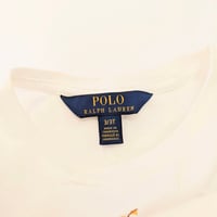 Image 6 of Girls Ralph Lauren White Tee with Polo Bear in Blue Dress