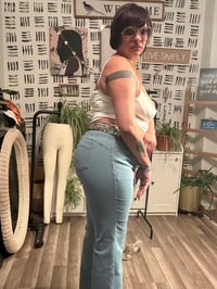 Image 2 of Wide leg light wash button front 