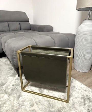 Image of Magazine & Newspaper Holder - Gold or black frame & Green leather