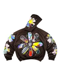 Image 1 of Re-worked 1 of 1 Batik Peace Bloom Patchworks Hoodie Size XL