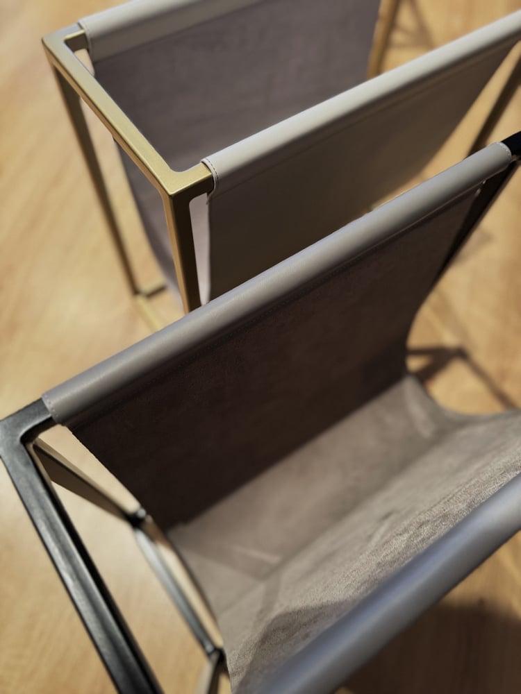 Image of Magazine & Newspaper Holder - Gold or black frame & Grey leather