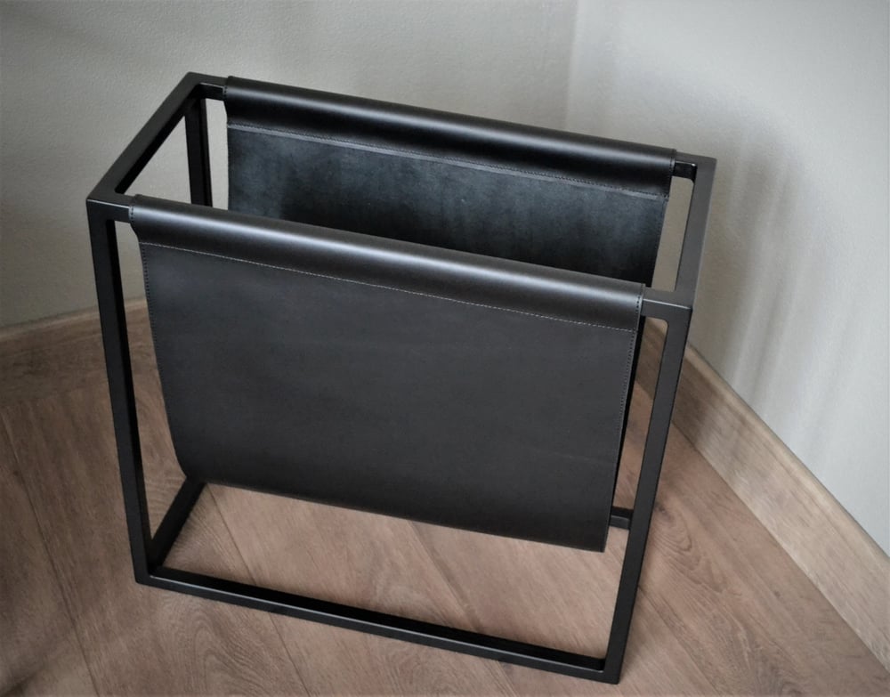 Image of Magazine & Newspaper Holder - Gold or black frame & Black leather