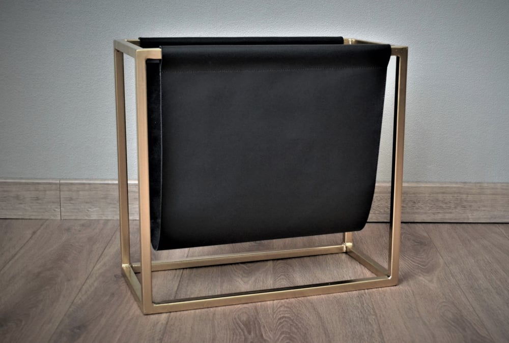 Image of Magazine & Newspaper Holder - Gold or black frame & Black leather