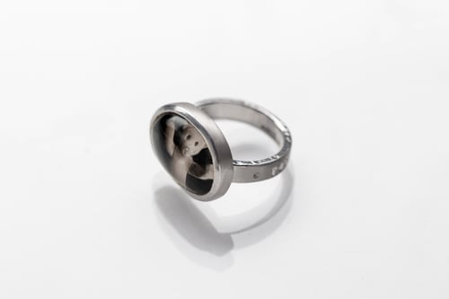 Image of "Surrounds me with.." teddy-bear’s silver ring with photo and rock crystal  · ТOTUM ME.. ·