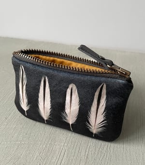 Image of Oystercatcher feathers, velvet zipper purse - fits cards