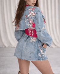 Image 2 of Pink Embellished Denim Reworked Co-Ord