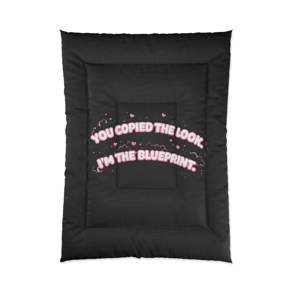 Image of Comforter - "You Copied The Look, I’m The Blueprint" Pink Script Black Bedding