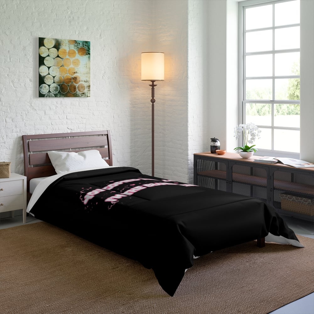 Image of Comforter - "You Copied The Look, I’m The Blueprint" Pink Script Black Bedding