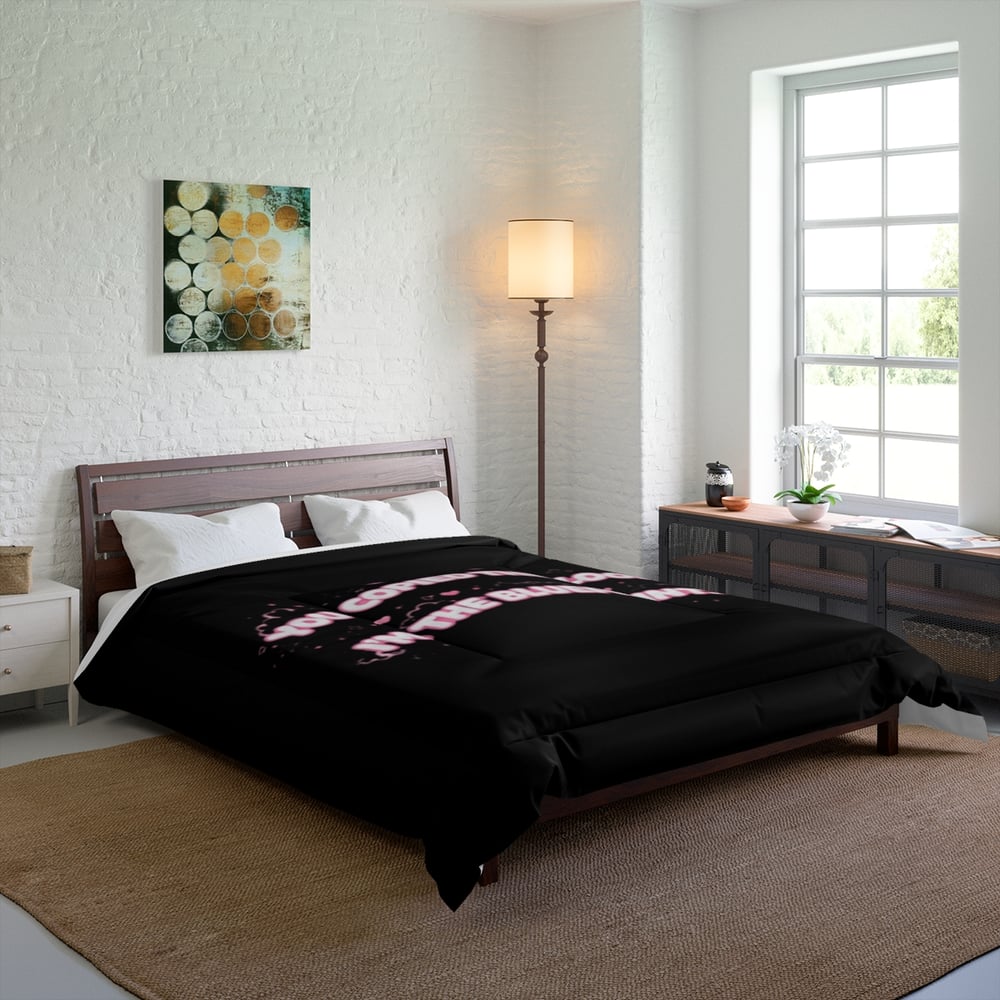 Image of Comforter - "You Copied The Look, I’m The Blueprint" Pink Script Black Bedding