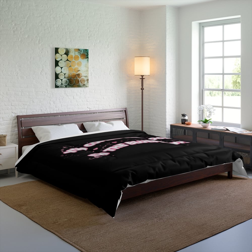 Image of Comforter - "You Copied The Look, I’m The Blueprint" Pink Script Black Bedding