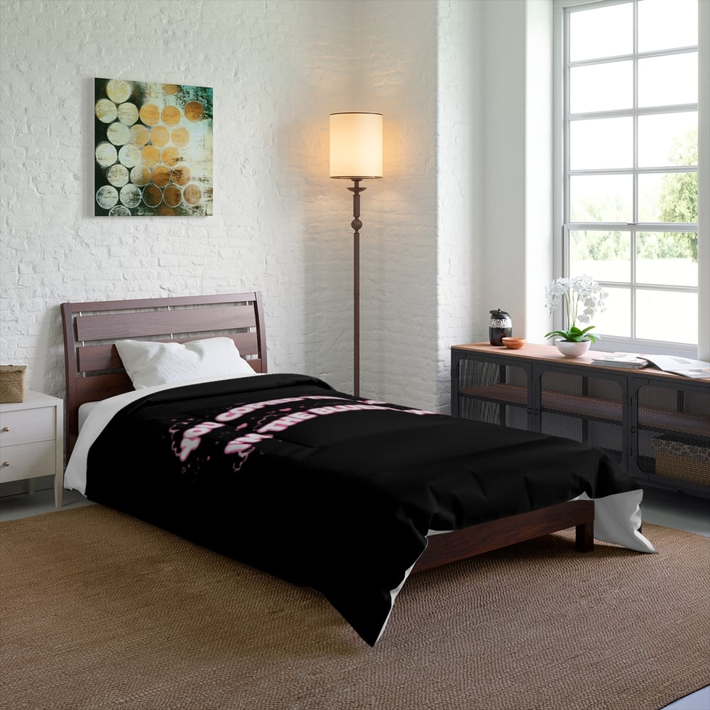 Image of Comforter - "You Copied The Look, I’m The Blueprint" Pink Script Black Bedding