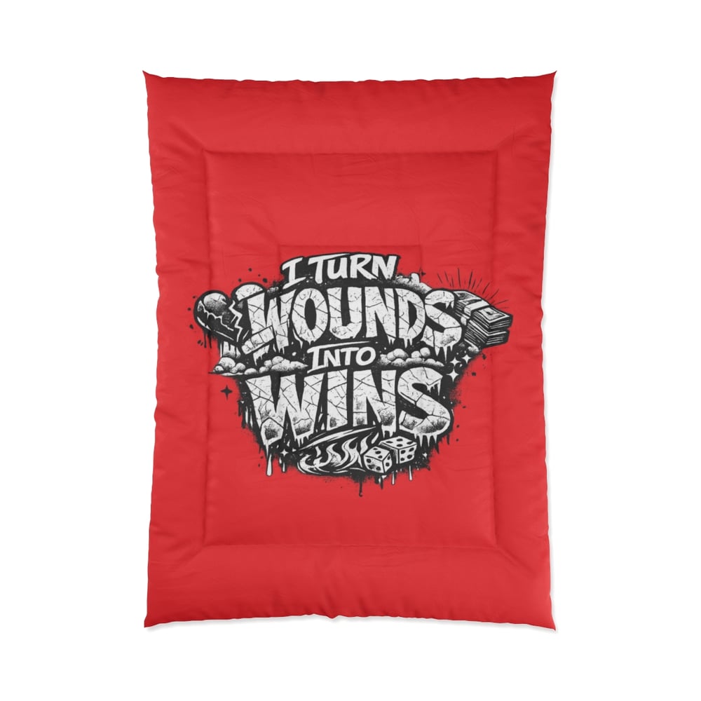Image of Comforter — “I Turn Wounds Into Wins” Motivational Red Bed Comforter