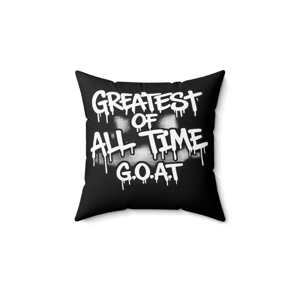Image of Graffiti 'Greatest of All Time (G.O.A.T.)' Black Decorative Pillow