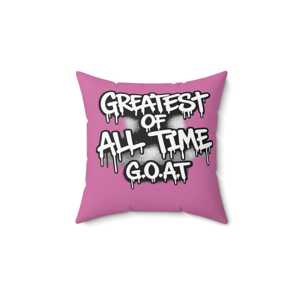 Image of Graffiti 'Greatest Of All Time (G.O.A.T.)' Square Pillow - Pink Decorative Throw