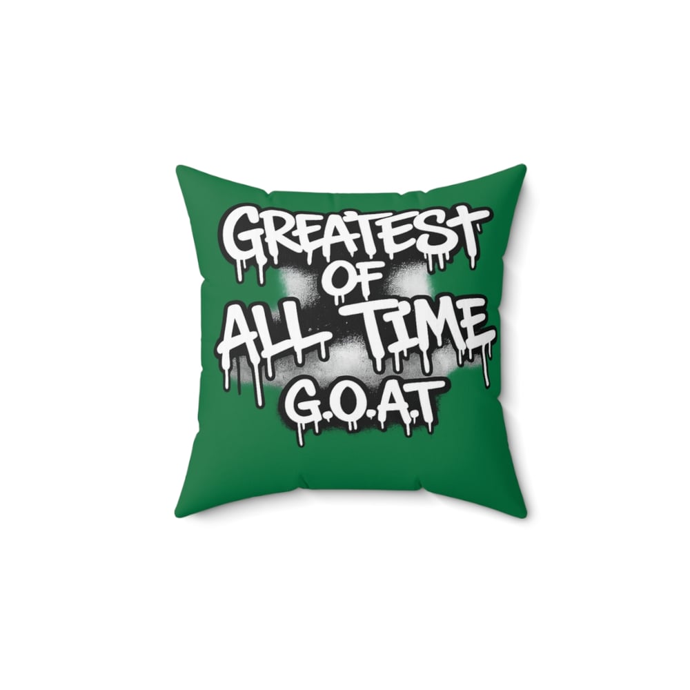 Image of Graffiti "Greatest of All Time" Green Decorative Pillow