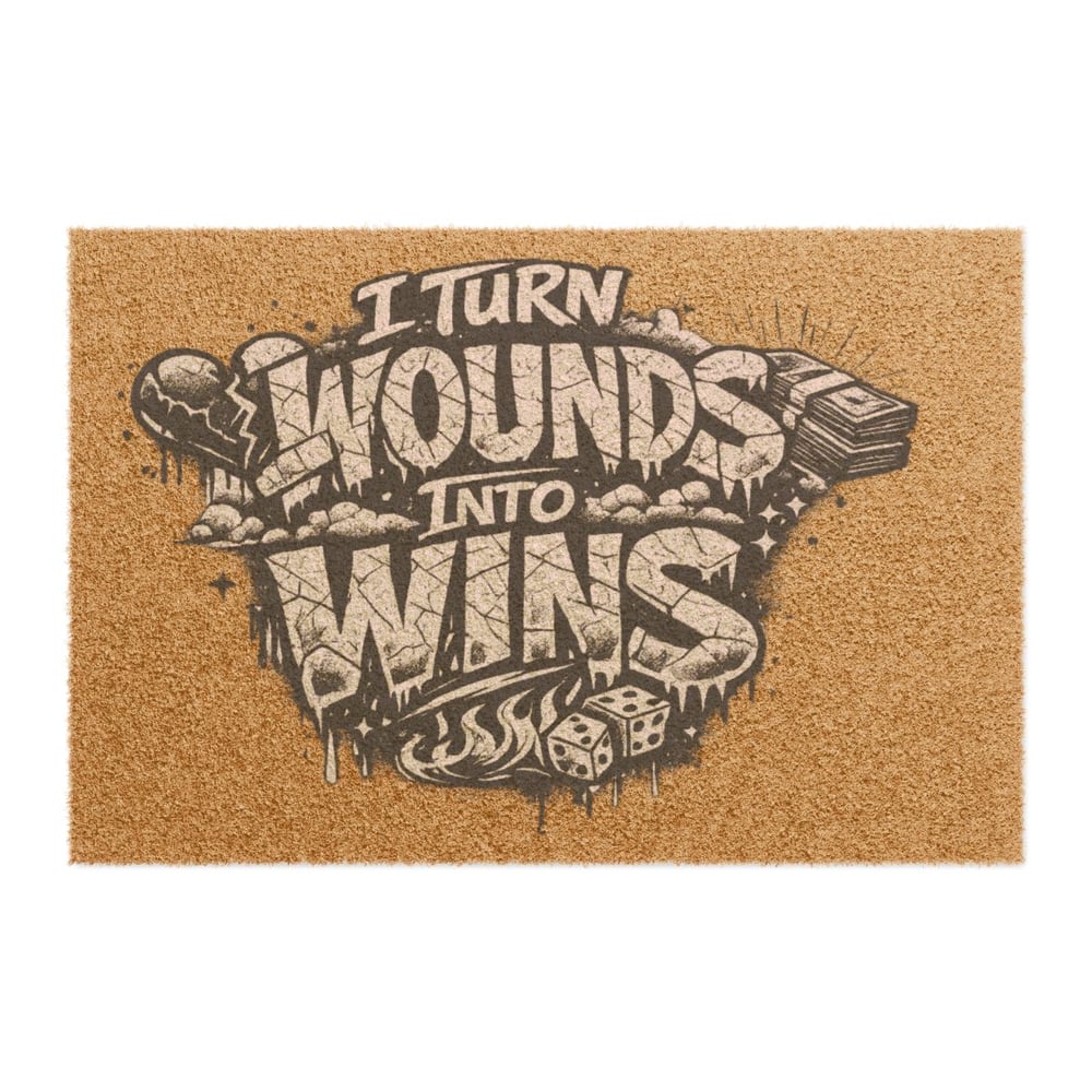 Image of Doormat — 'I Turn Wounds Into Wins' Motivational Coir Welcome Mat