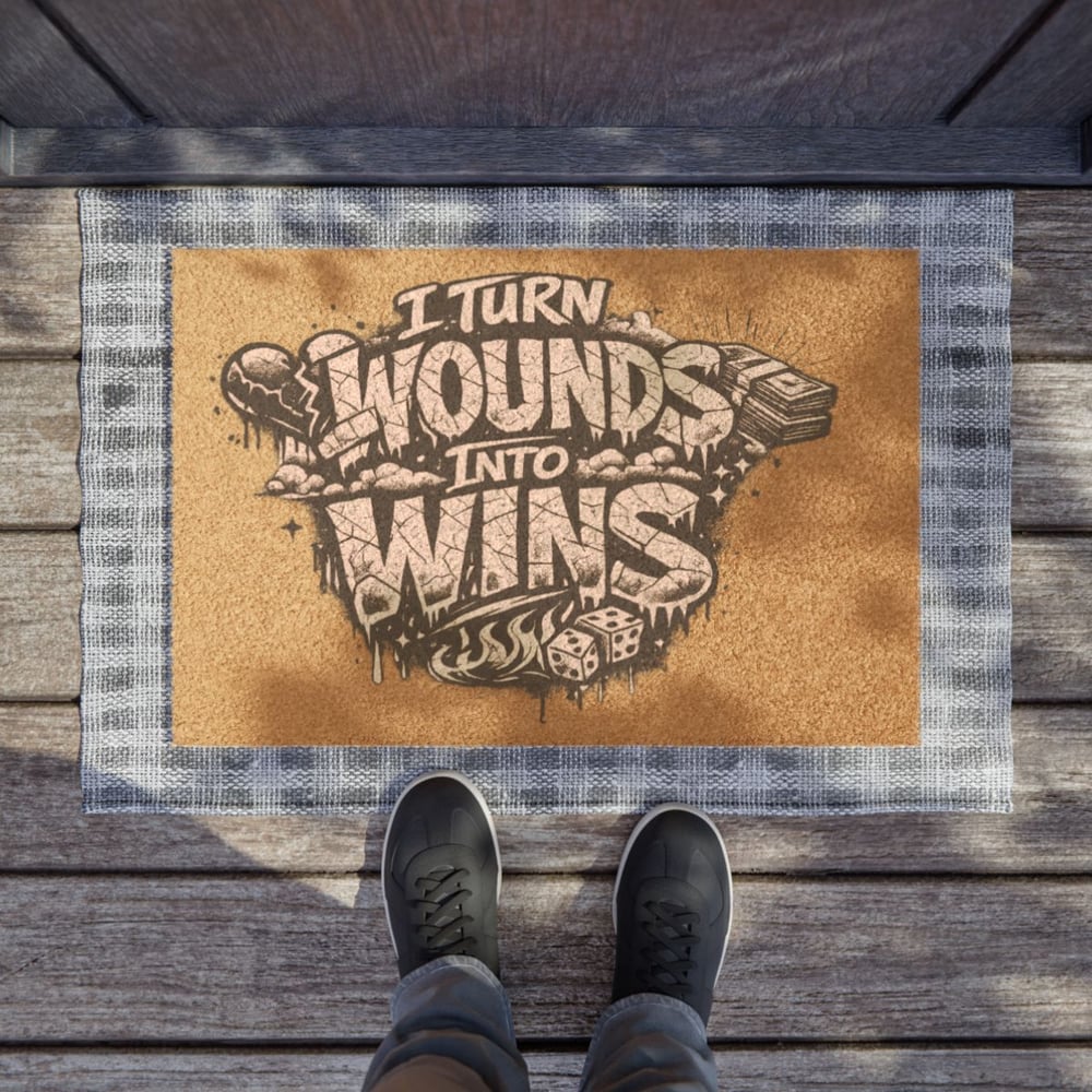 Image of Doormat — 'I Turn Wounds Into Wins' Motivational Coir Welcome Mat