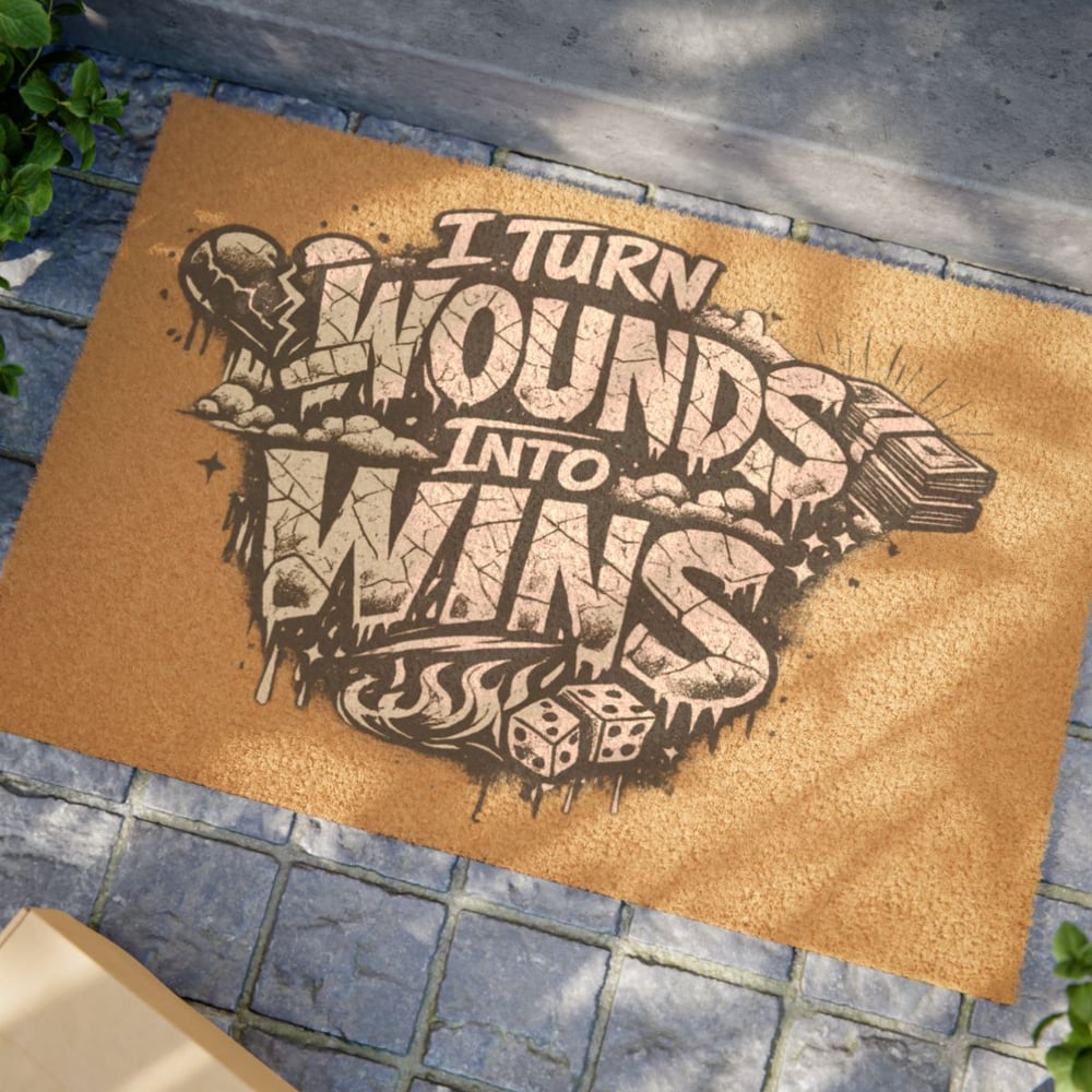 Image of Doormat — 'I Turn Wounds Into Wins' Motivational Coir Welcome Mat