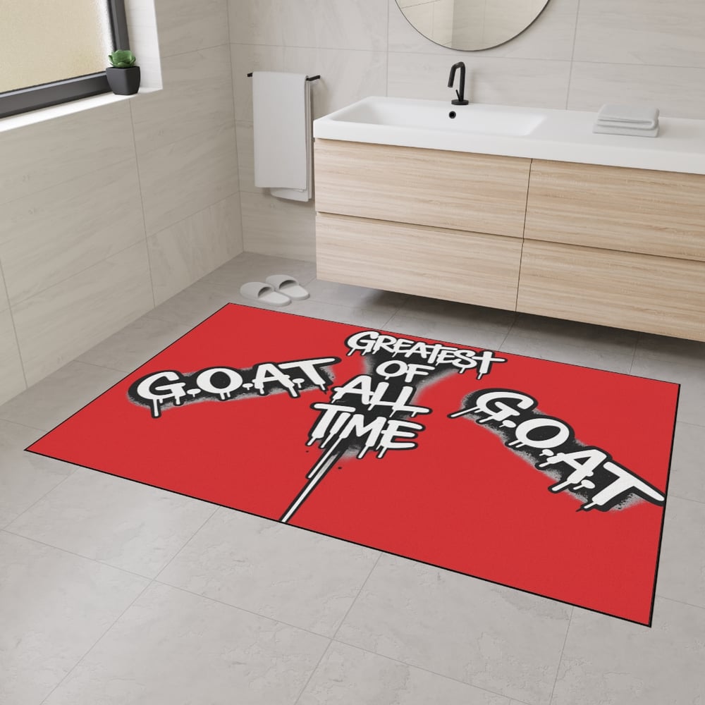 Image of G.O.A.T. 'Greatest of All Time' Heavy Duty Floor Mat — Red Drip Graffiti Door Mat