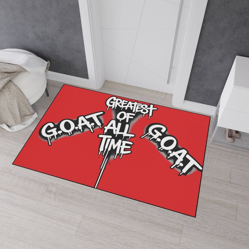 Image of G.O.A.T. 'Greatest of All Time' Heavy Duty Floor Mat — Red Drip Graffiti Door Mat