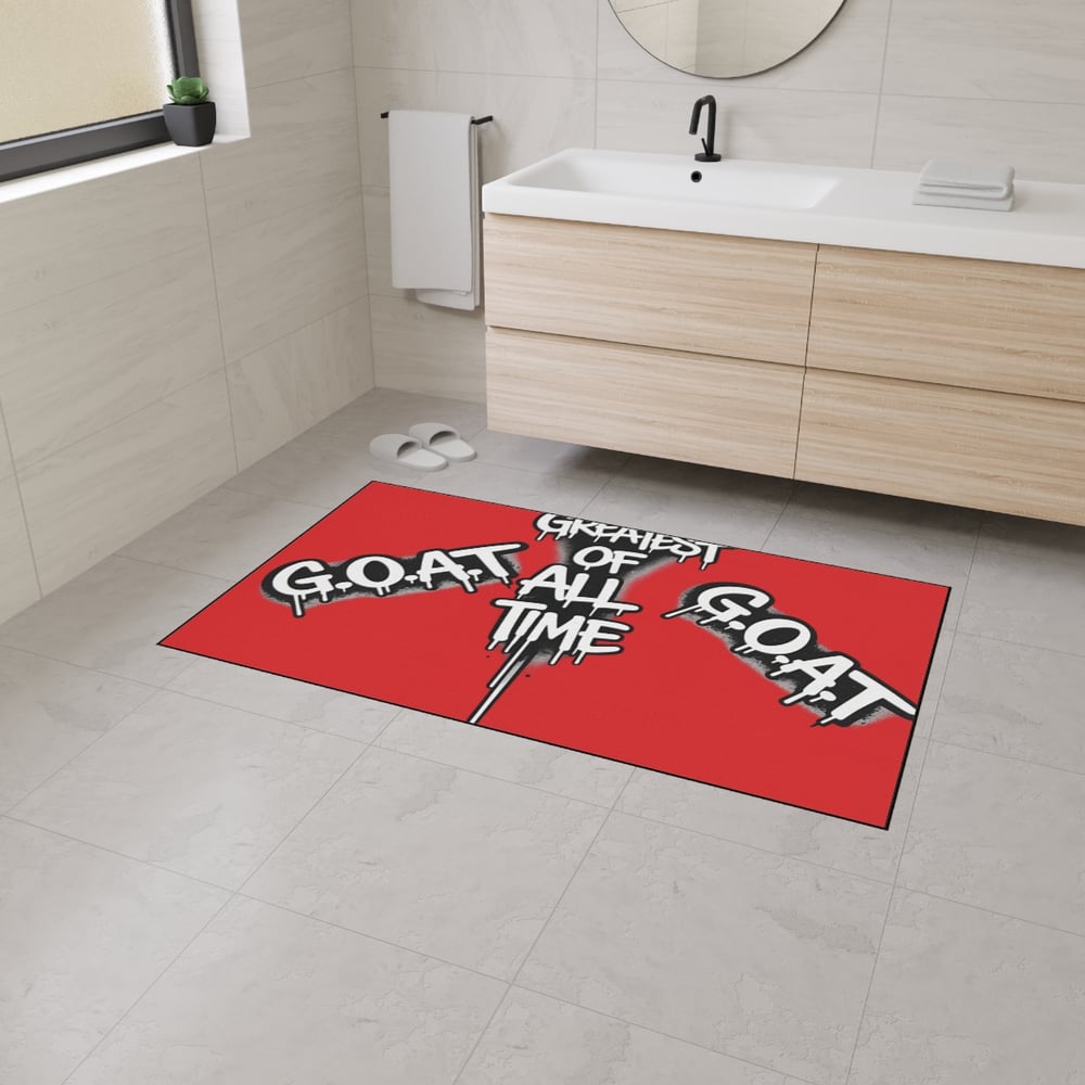 Image of G.O.A.T. 'Greatest of All Time' Heavy Duty Floor Mat — Red Drip Graffiti Door Mat