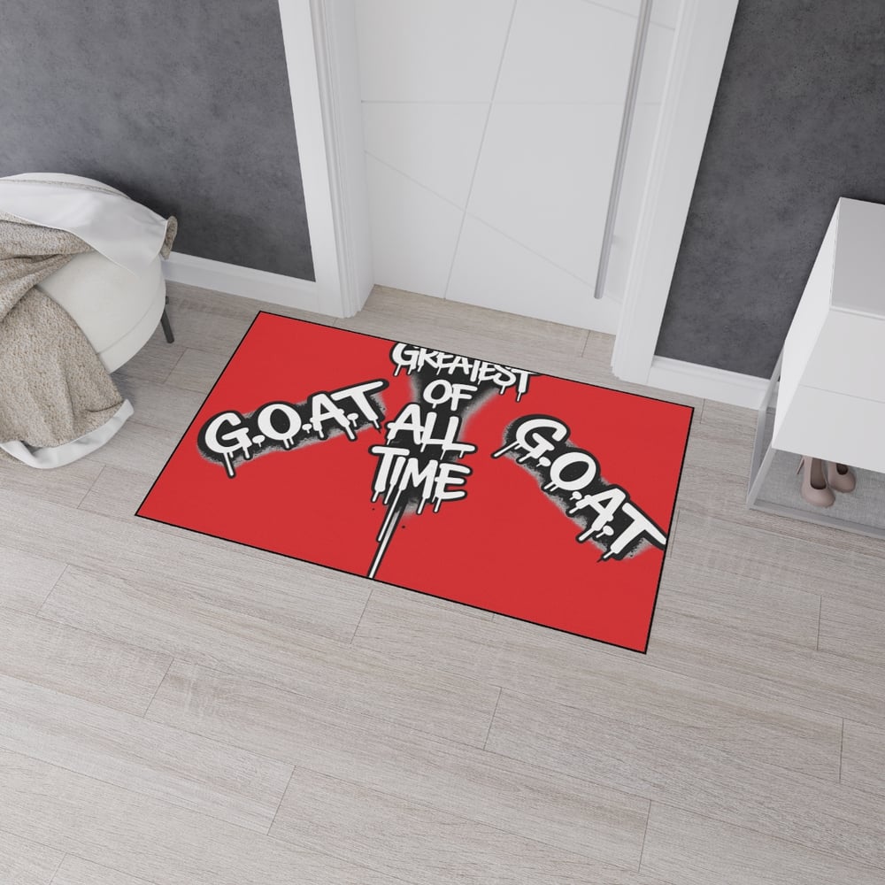 Image of G.O.A.T. 'Greatest of All Time' Heavy Duty Floor Mat — Red Drip Graffiti Door Mat