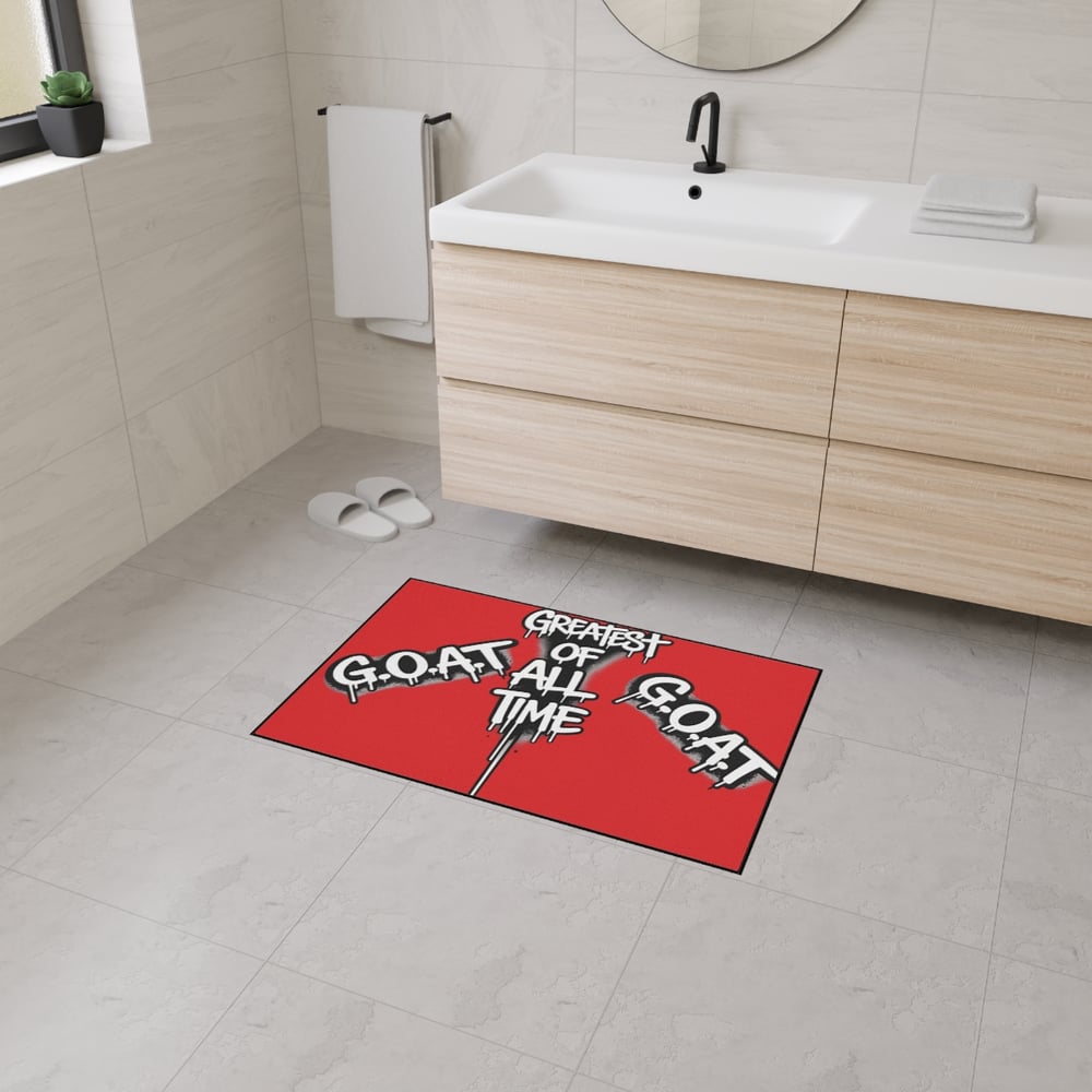 Image of G.O.A.T. 'Greatest of All Time' Heavy Duty Floor Mat — Red Drip Graffiti Door Mat