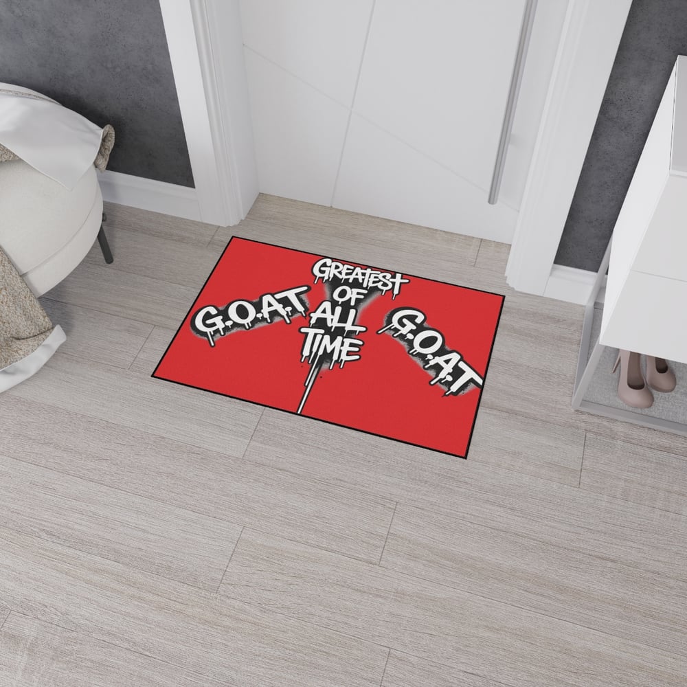 Image of G.O.A.T. 'Greatest of All Time' Heavy Duty Floor Mat — Red Drip Graffiti Door Mat