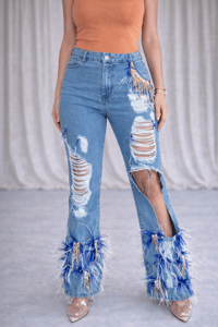 Image 1 of Embellished Feather Jeans