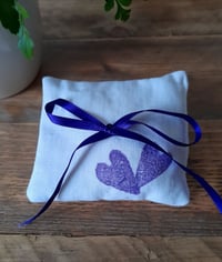 Image 2 of Ring Cushion - Handmade Purple Heart Design in vintage linen 
