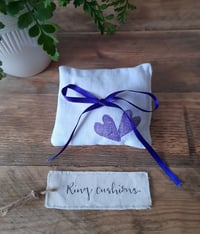 Image 1 of Ring Cushion - Handmade Purple Heart Design in vintage linen 