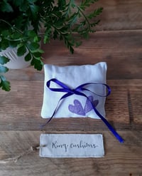Image 3 of Ring Cushion - Handmade Purple Heart Design in vintage linen 