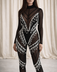 Image 1 of Mesh Panelled Starstruck Catsuit 