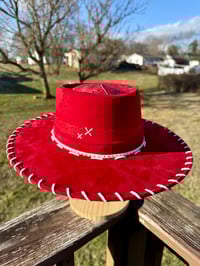 Image 3 of "When He Loved Me" Burned Cowboy Hat, Whipstitched Suede Hat, Turquoise Leather Stitched Hat