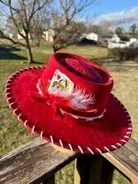 Image 4 of "When He Loved Me" Burned Cowboy Hat, Whipstitched Suede Hat, Turquoise Leather Stitched Hat