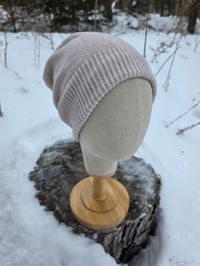 Image 1 of Upcycled Cotton Side Snap Beanie in Beige- M-XXL