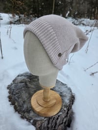 Image 2 of Upcycled Cotton Side Snap Beanie in Beige- M-XXL