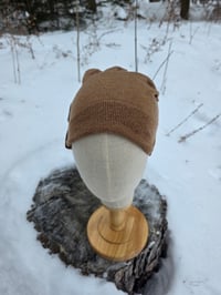 Image 2 of Upcycled Merino Wool Side Snap Beanie in Toffee- M-XXL
